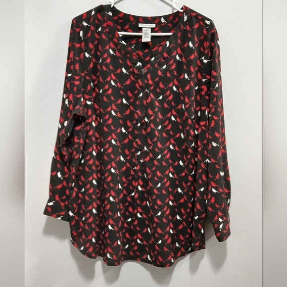 Catherines Tops - Catherine's Cardinal Print Long Sleeve Blouse Womens XL Office Casual Plus